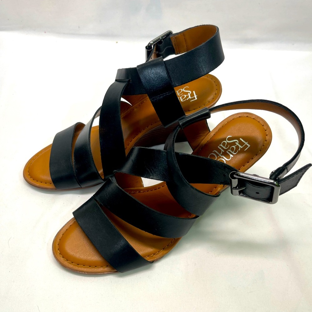 FRANCO SARTO BLACK LEATHER‎ STRAPY WEDGE SANDAL 3.5” HEEL
6.5 LIKE NEW WORN X1